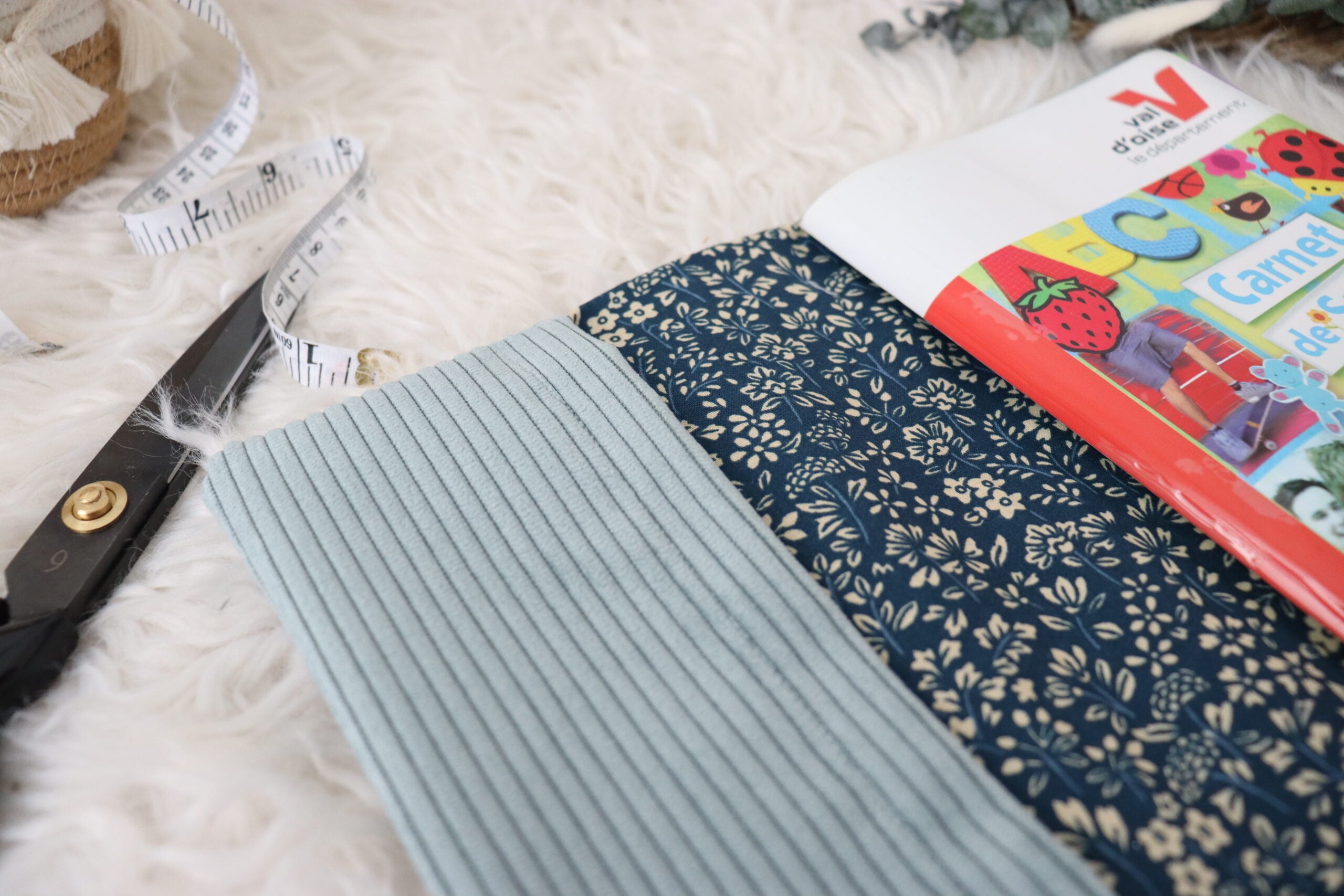 Protège carnet de santé Velours côtelé bleu ciel