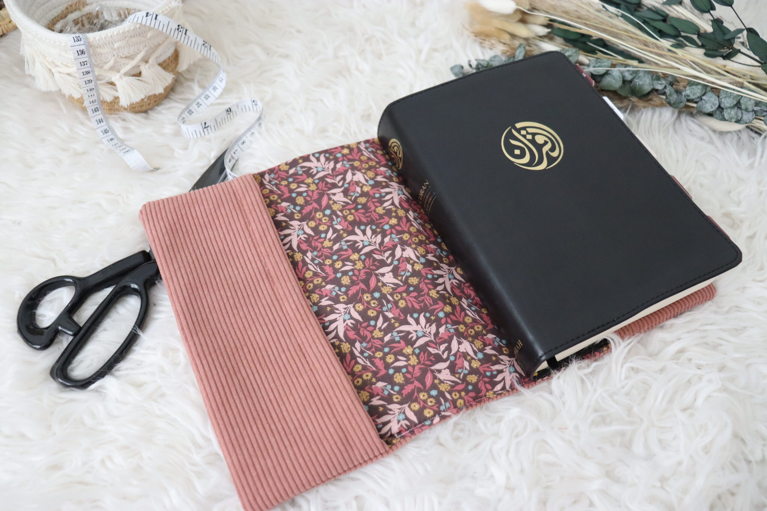 Protège coran Velours côtelé rose