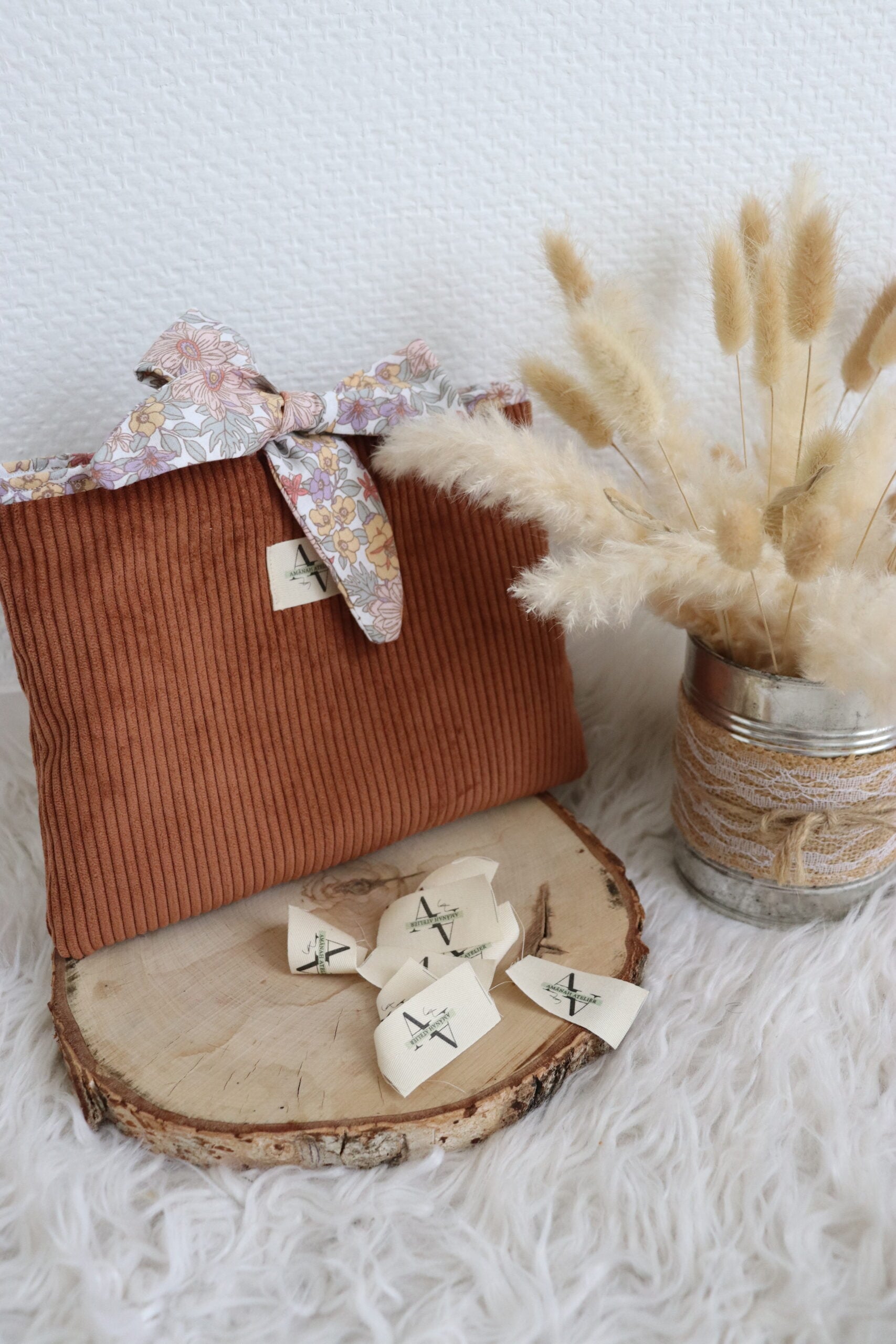 Pochette velours rouille