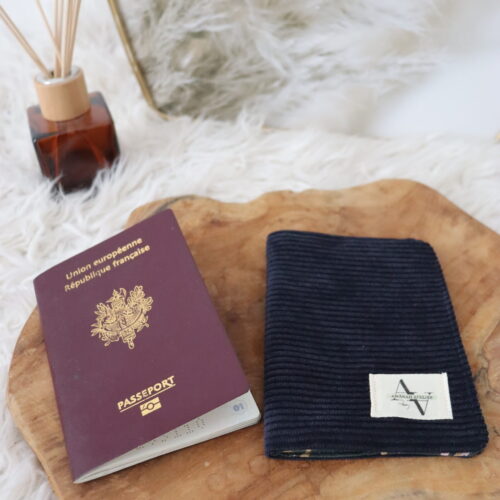 Protège-passeport côtelé bleu marine
