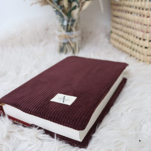 Protège coran Velours côtelé prune