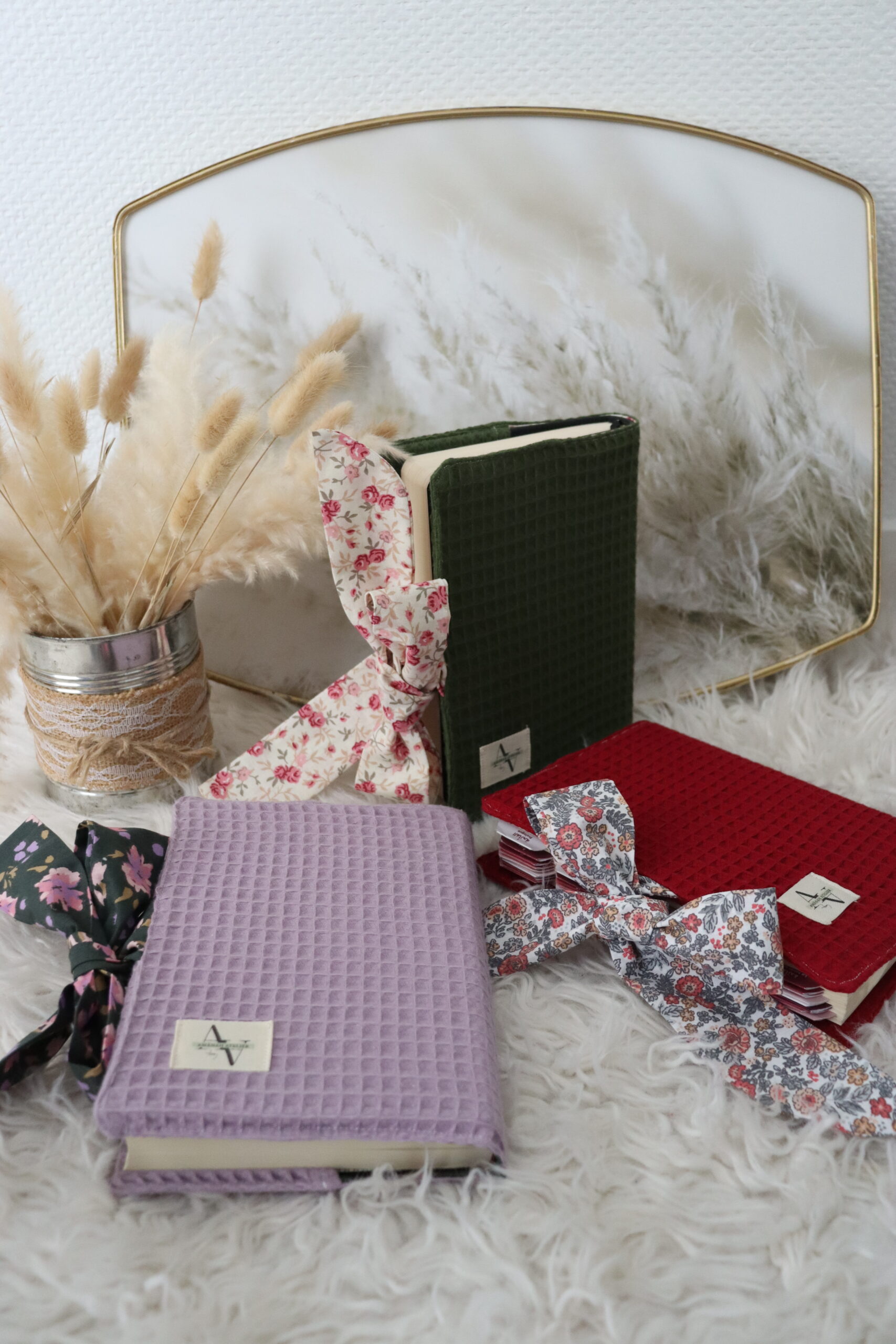 Protège coran nid d’abeille vert fougère avec liens à nouer – Image 3