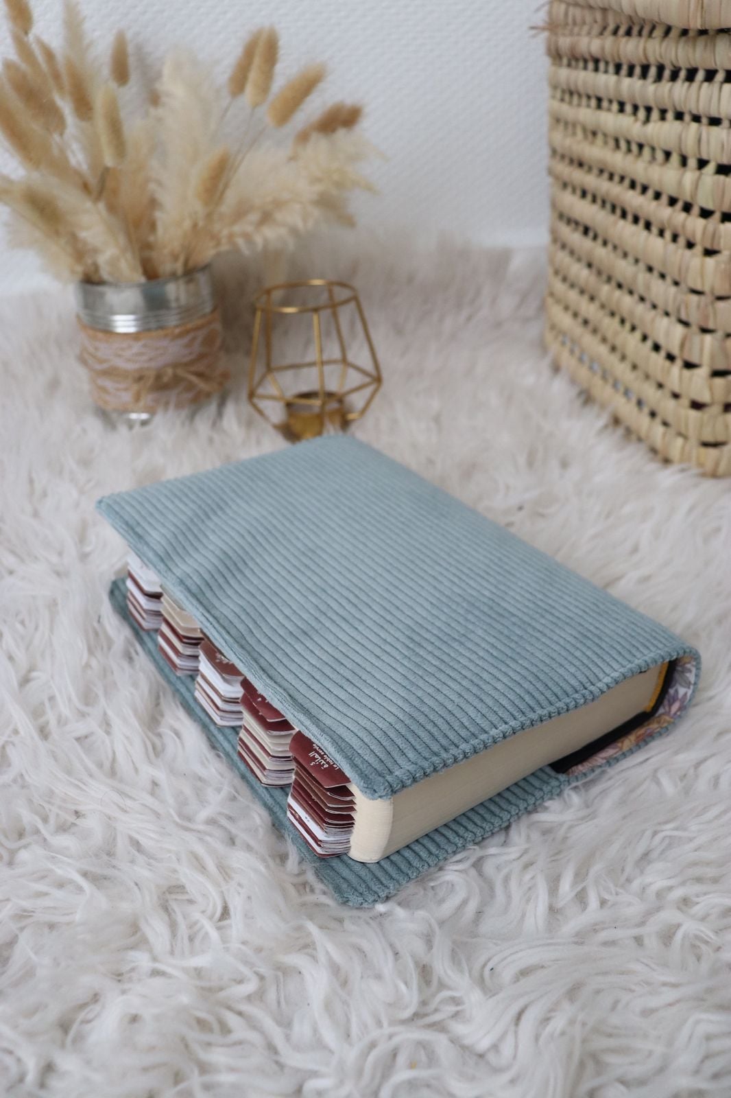 Protège coran Velours côtelé bleu ciel